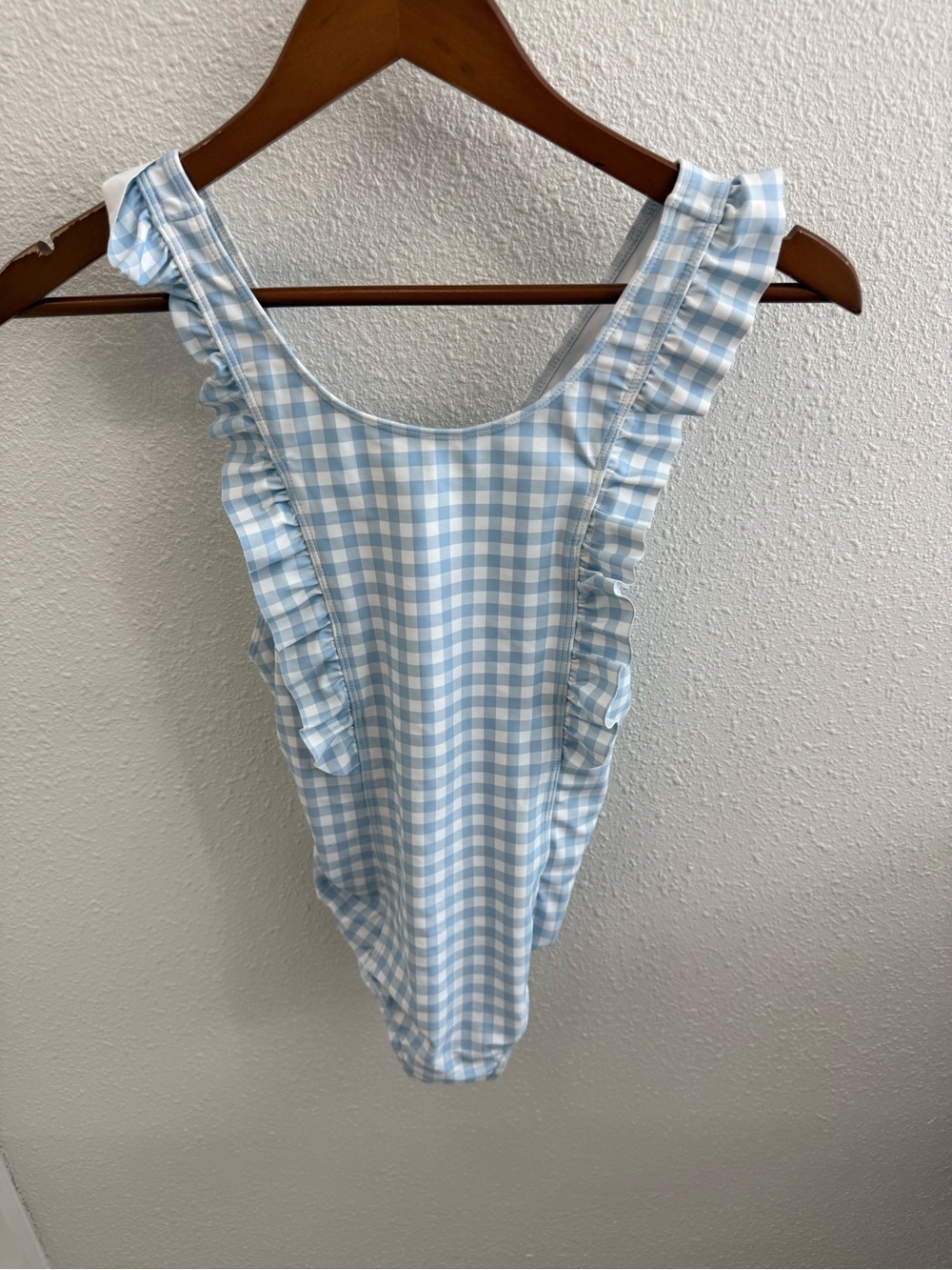 Minnow Oasis Blue Gingham Ruffle One Piece Swimsuit Size 13/14 NWT